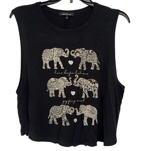 Hippie Chic Boho Elephant Graphic Tank Festival Yoga Sleeveless Womens Large